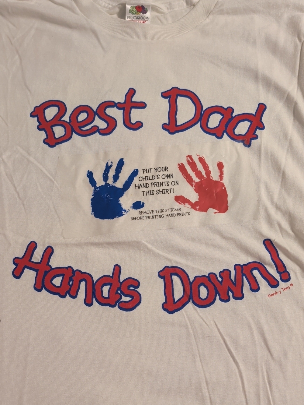 Fruit of the Loom Mens Tee with Red & Blue 'Best Dad Hands Down' Graphic